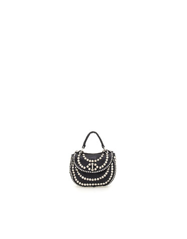 Campomaggi Crossbody Bag. Small. Leather + Cone Studs. P/D Black