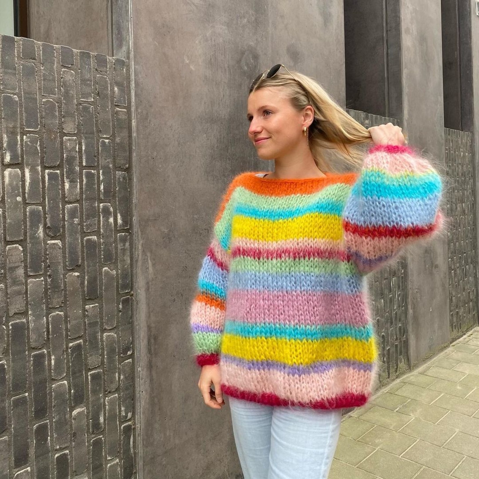 Breipakket Mohair trui met boothals en lange mouwen