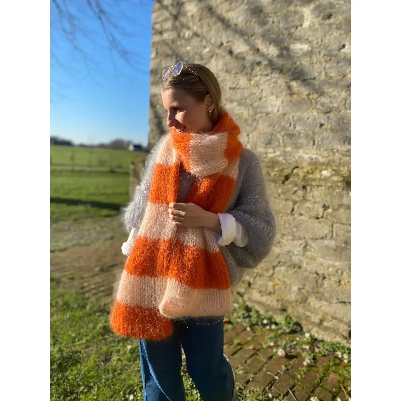 Patroon Mohair dubbele Sjaal (met of zonder strepen)