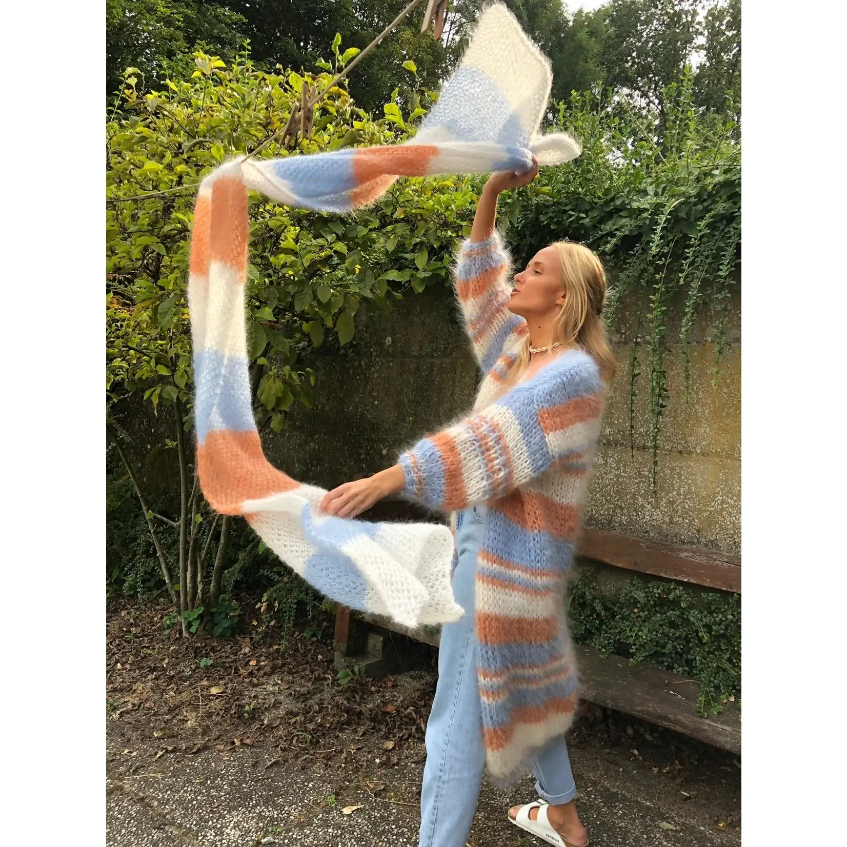 Breipatroon Mohair Bernadette vest Kid Annell - lang model - met strepenpatroon