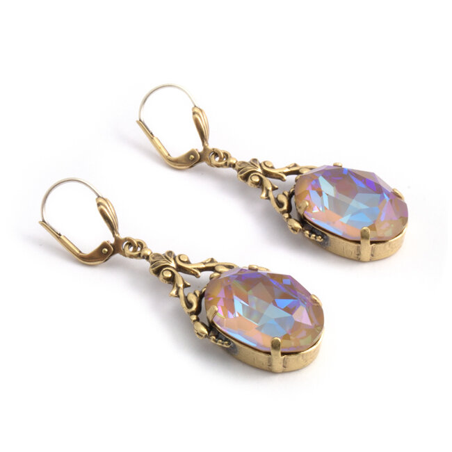 Ovale oorbellen met Swarovski kristal Cappuccino Delight