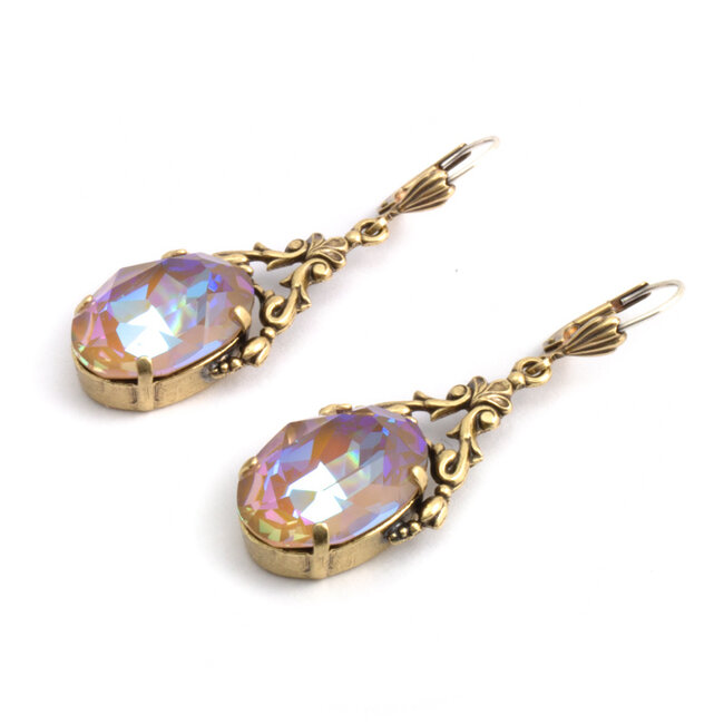 Ovale oorbellen met Swarovski kristal Cappuccino Delight