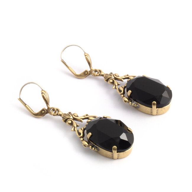 Ovale oorbellen met Swarovski kristal zwart