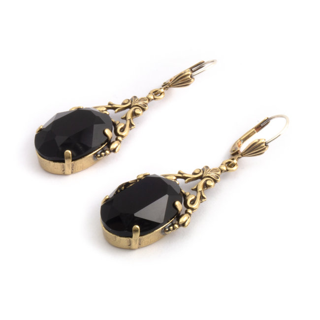 Ovale oorbellen met Swarovski kristal zwart