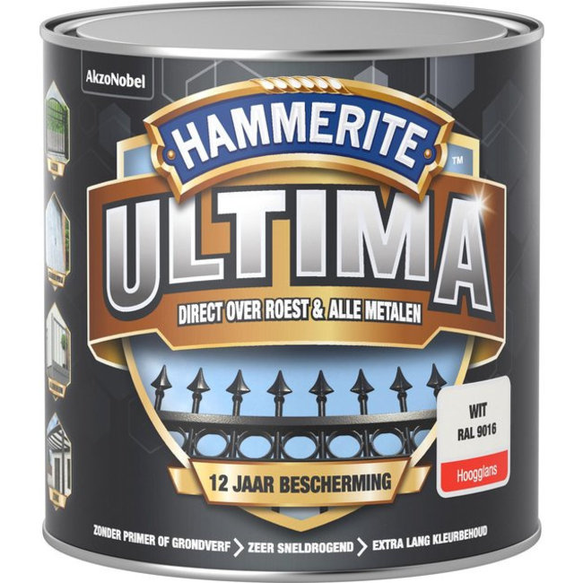 Hammerite Hammerite Ultima Metaallak Hoogglans Wit Ral 9016 250 ml