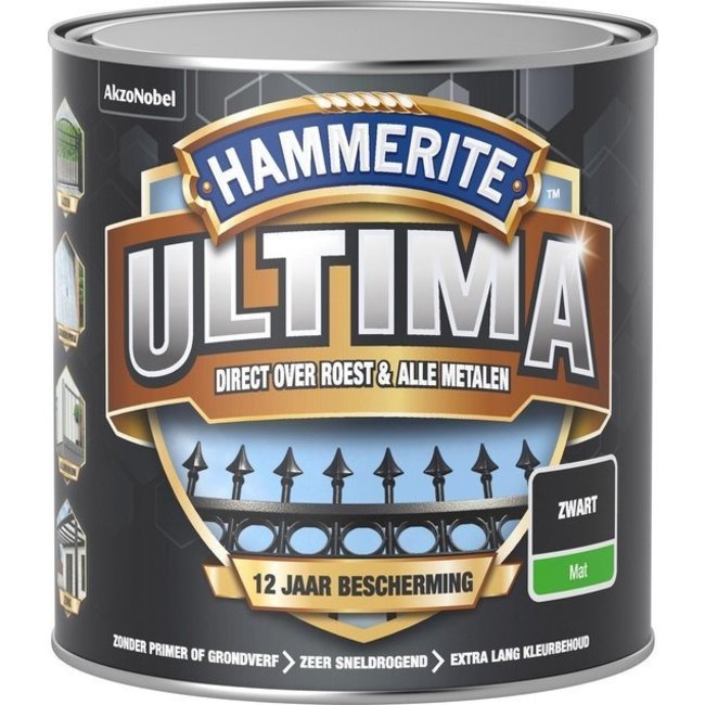 Hammerite Hammerite Ultima Metaallak Mat Zwart 250 ml