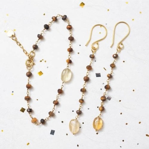 A beautiful story Earrings Blooming Tiger Eye Citrine Gold