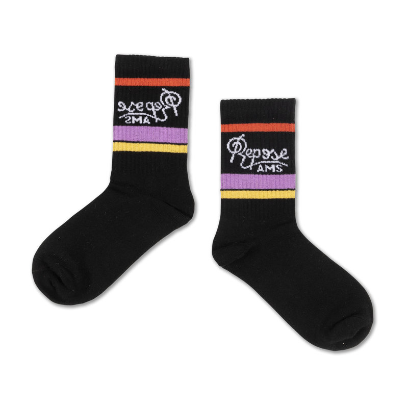 Repose AMS Sporty Socks - Black Logo Multi Stripe