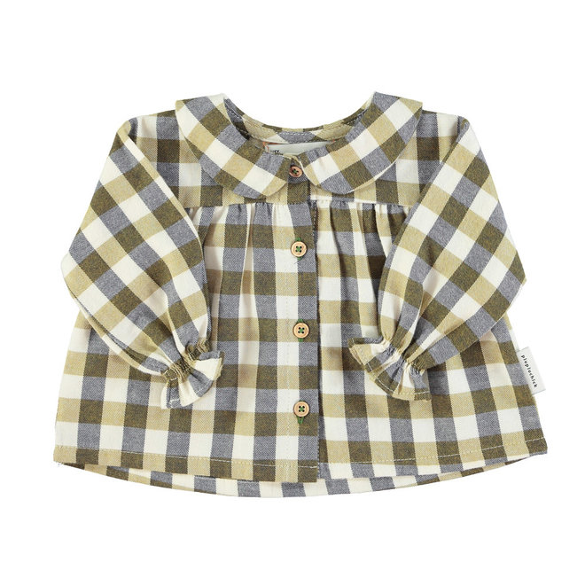 Peter Pan Collar Blouse - Brown Checkered