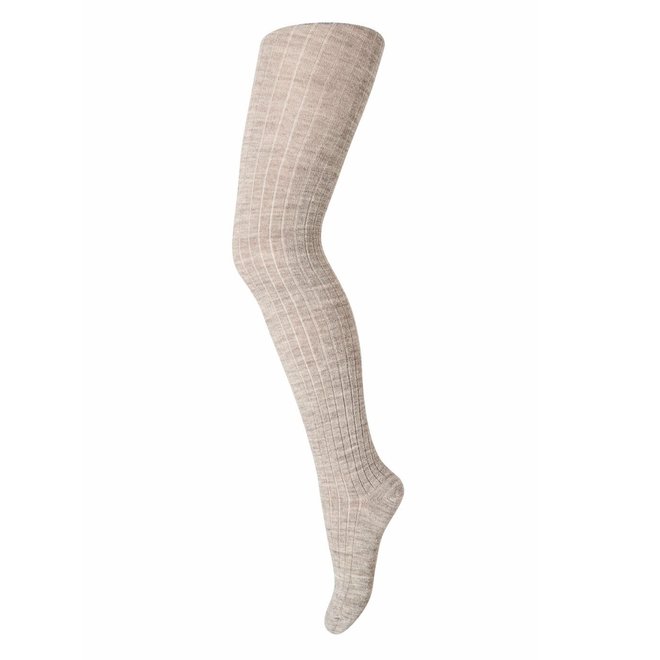 Wool Rib Tights - Light Brown Melange