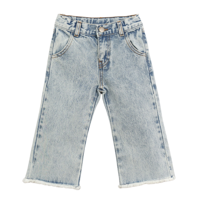 Denim Trousers With Frayed Hem - Light Washed