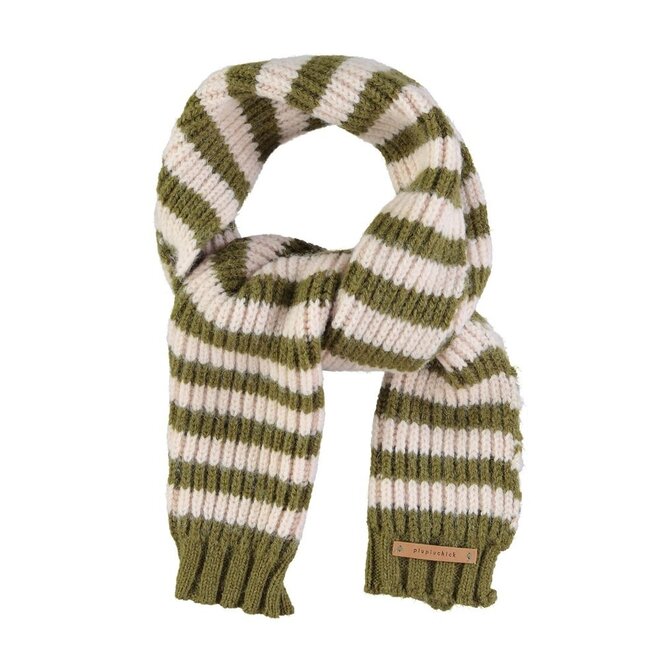 Knitted Scarf - Green & Ecru Stripes