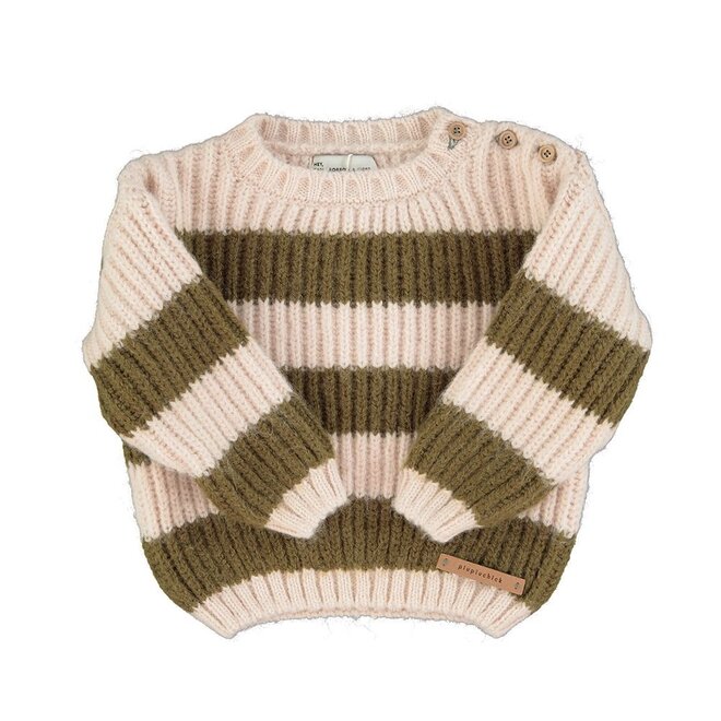 Knitted Sweater - Green & Ecru Stripes