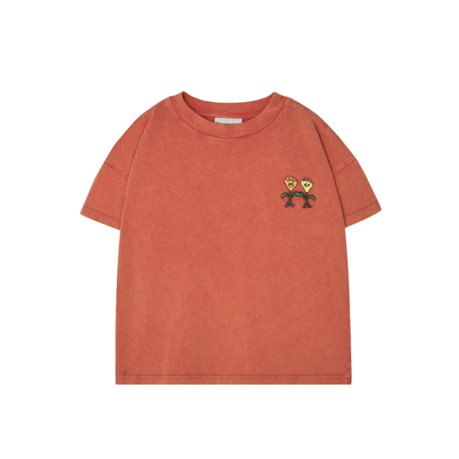 Flowers Embroidery Kids Tshirt - Red