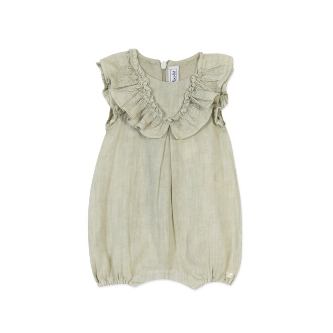 Linnen Bodysuit With Embroidery Collar - Sage