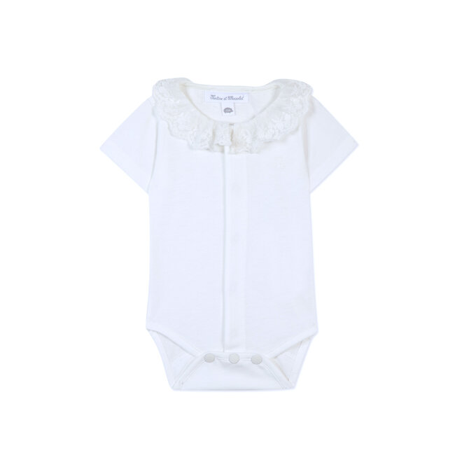 Girls Romper With Colar - White