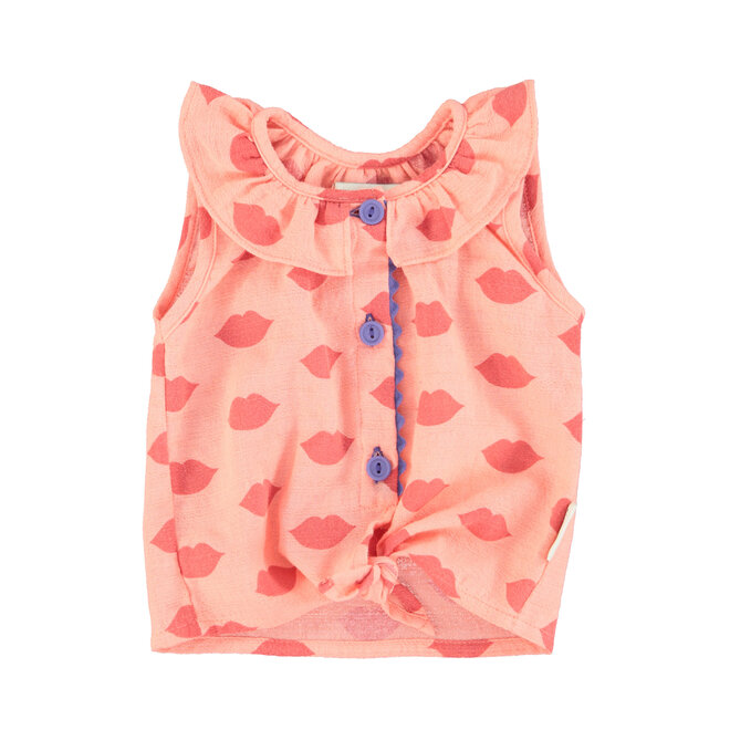 Sleeveless Shirt W/Collar - Coral