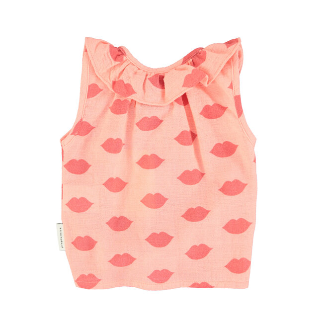 Sleeveless Shirt W/Collar - Coral