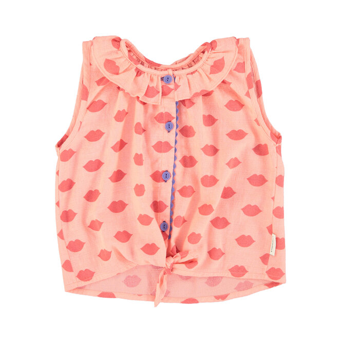 Sleeveless Shirt W/Collar - Coral