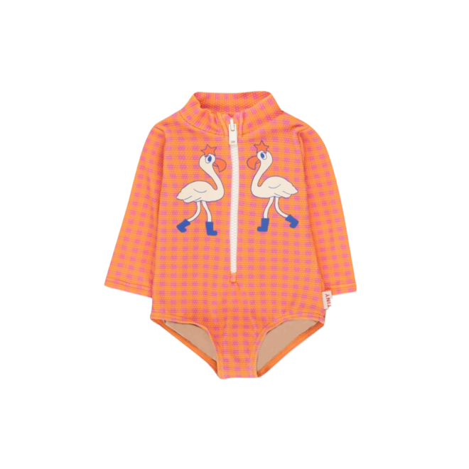 Flamingos Baby Swimsuit - Marigold/Dark Pink