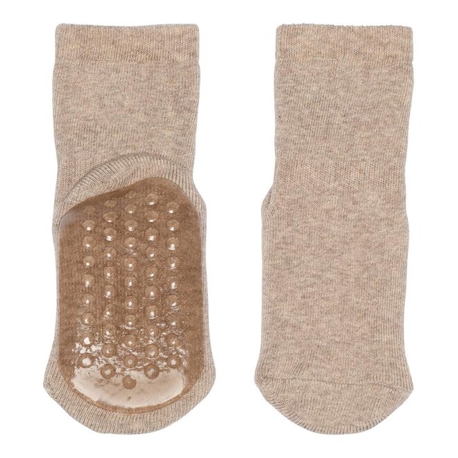 Cotton Socks - Anti-Slip - Light Brown Melange