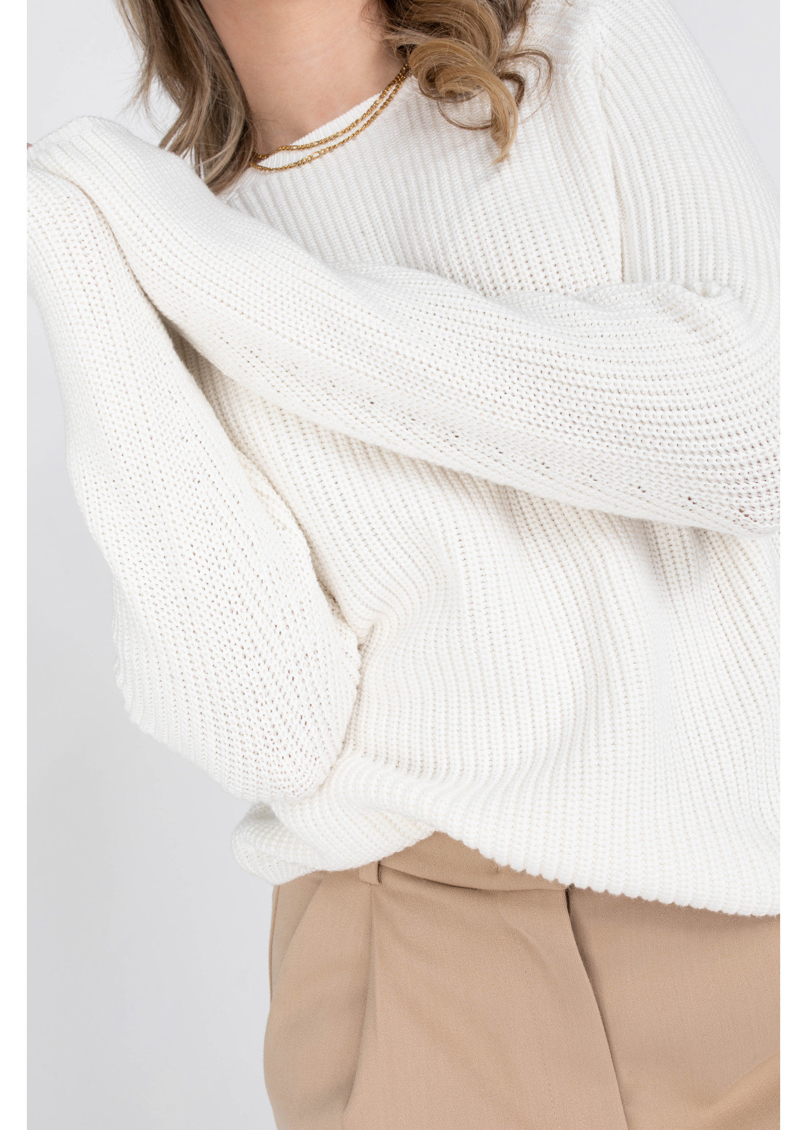 Anna Pullover Cotton Offwhite-White Base Solid Maat L