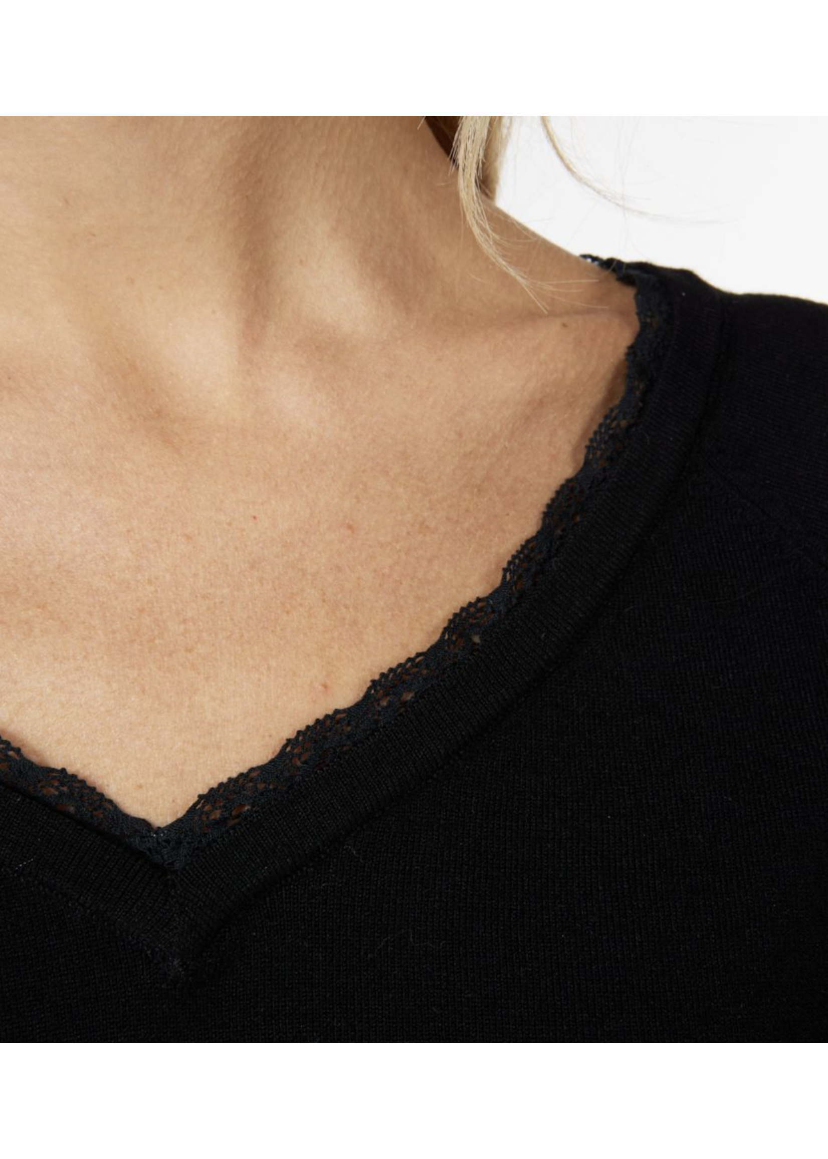 Esqualo Sweater V-neck lace Black