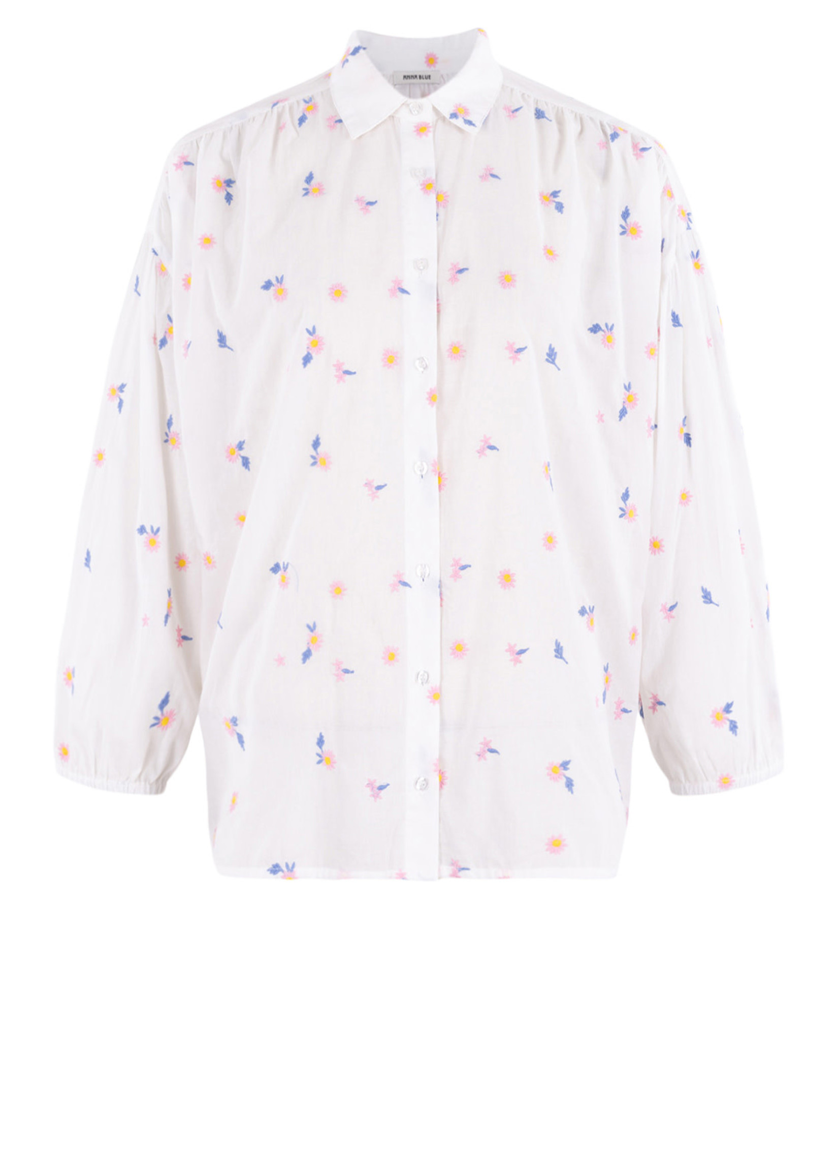 Anna Blue Embroidery Blouse Offwhite-White Base Dessin