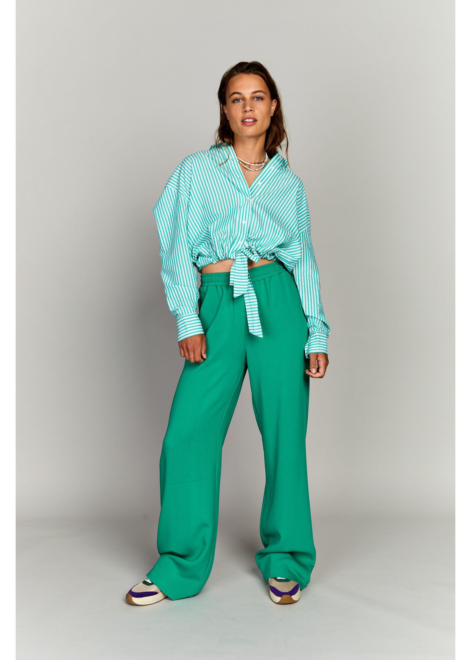 Anna Blue Flui Pants Green Solid