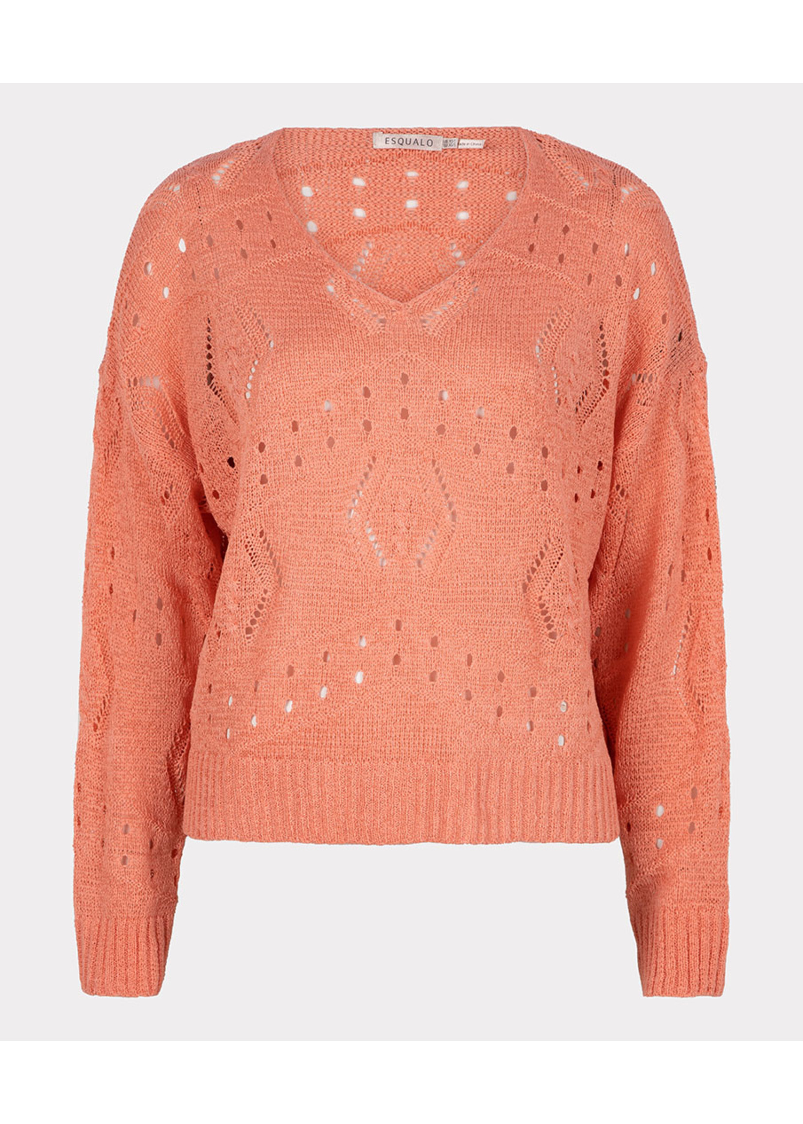 Esqualo Sweater V-neck ajour	Bright Peach