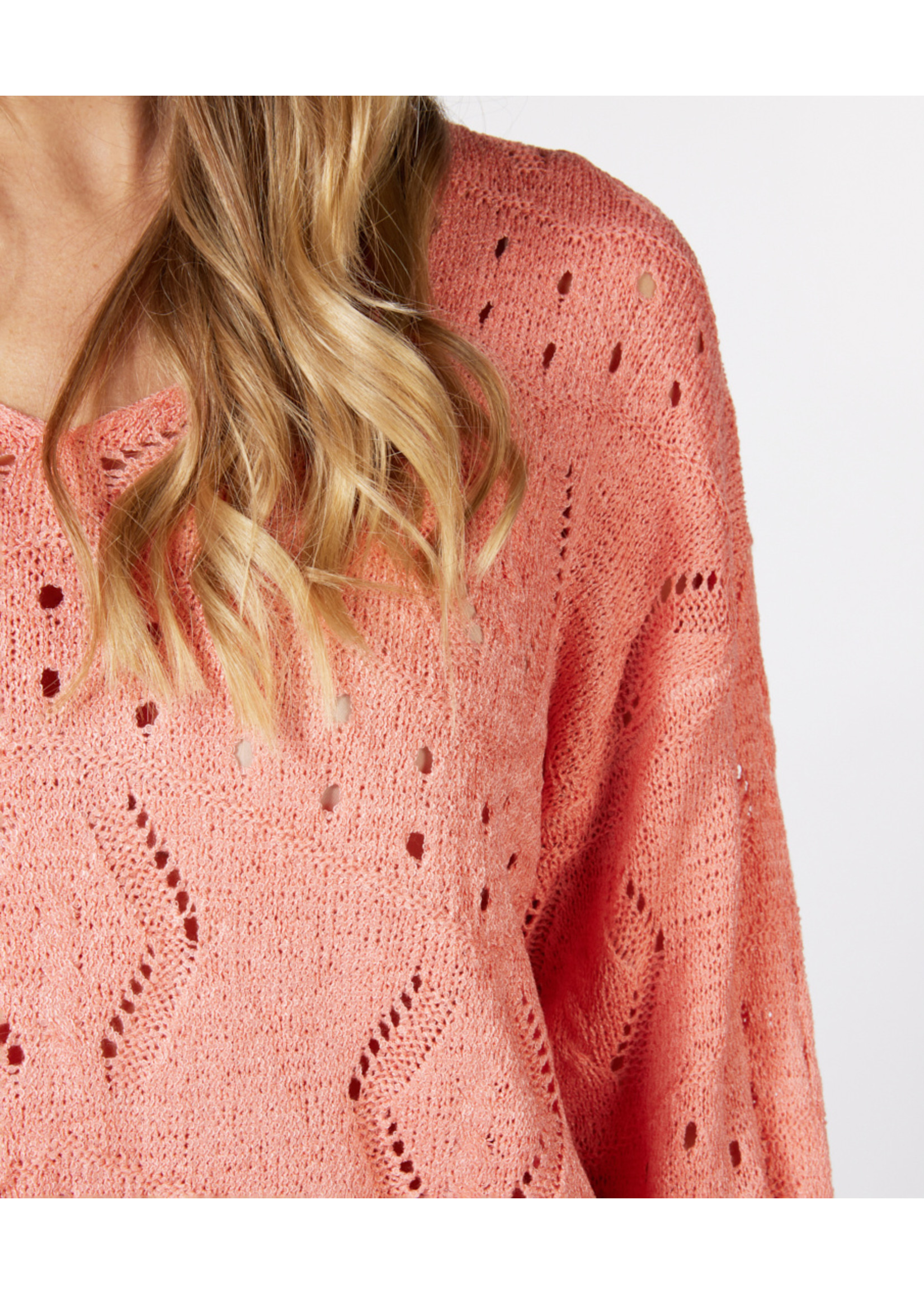 Esqualo Sweater V-neck ajour	Bright Peach