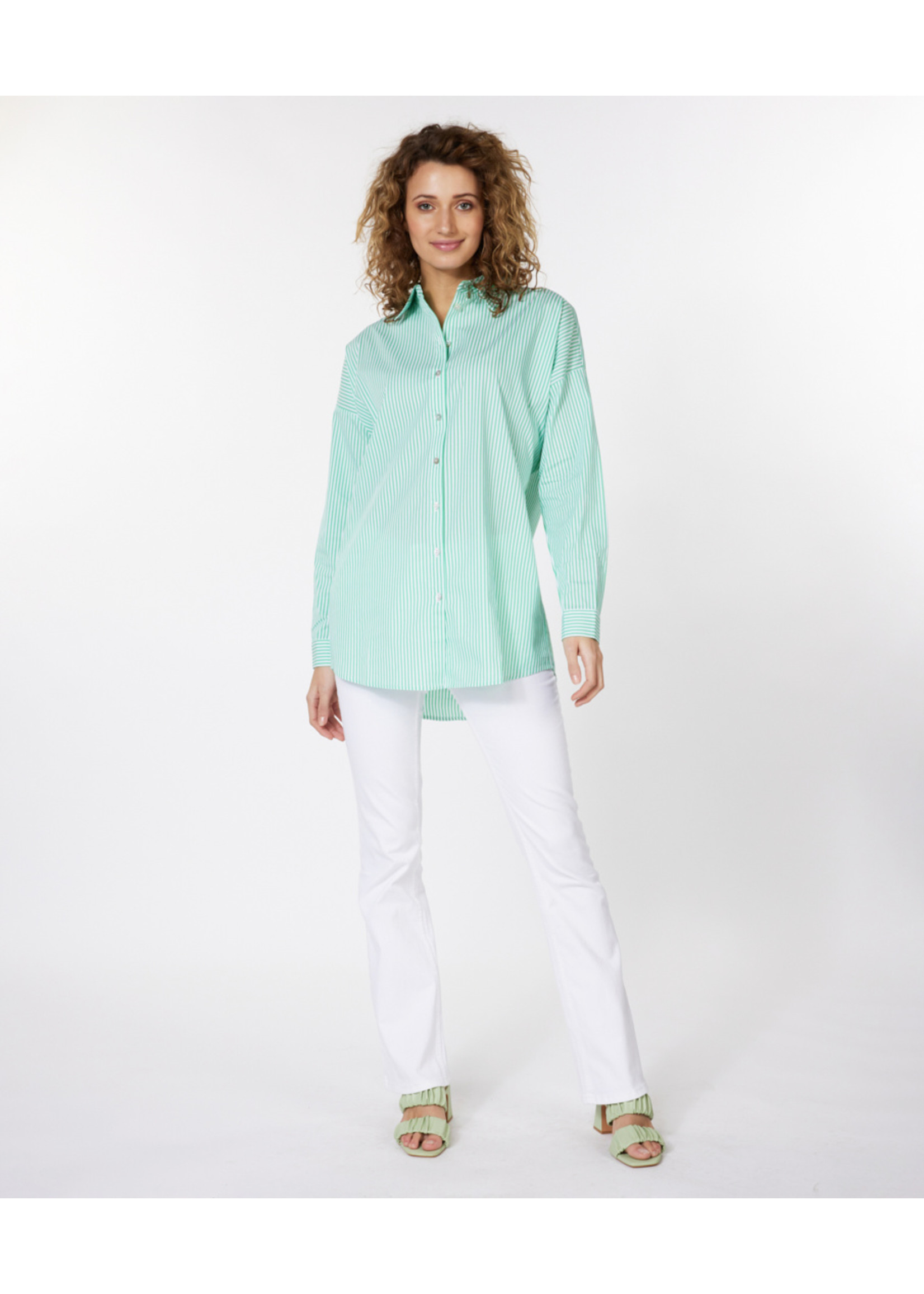 Esqualo Blouse oversized striped cotton	Off White / Green