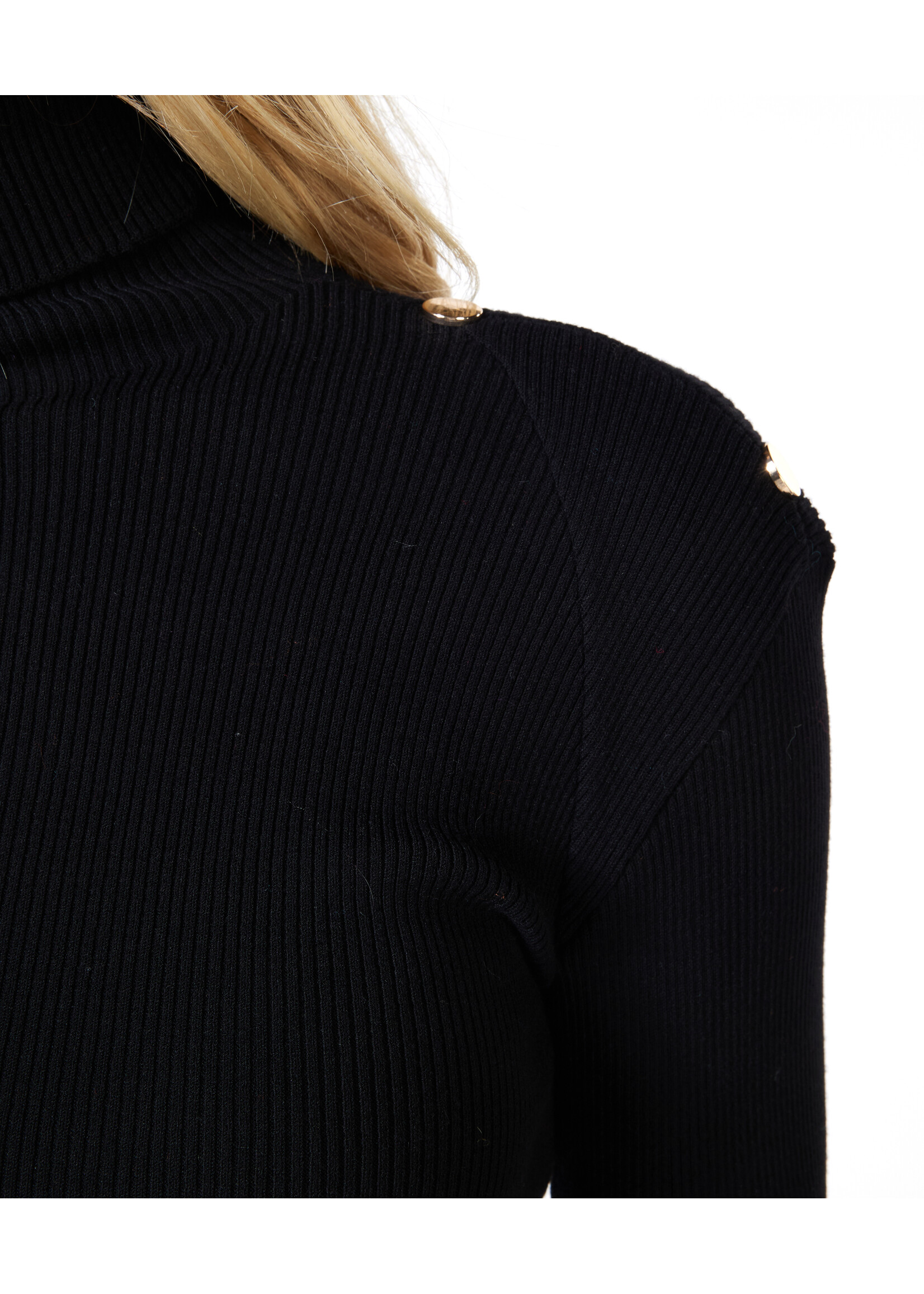 Esqualo Sweater fancy detail shoulder basic knit Zwart