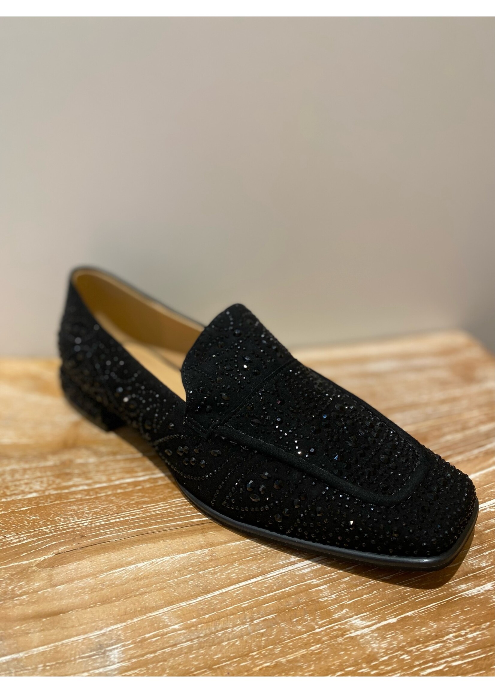 Alma en Pena Mocassin Suede Black Strass