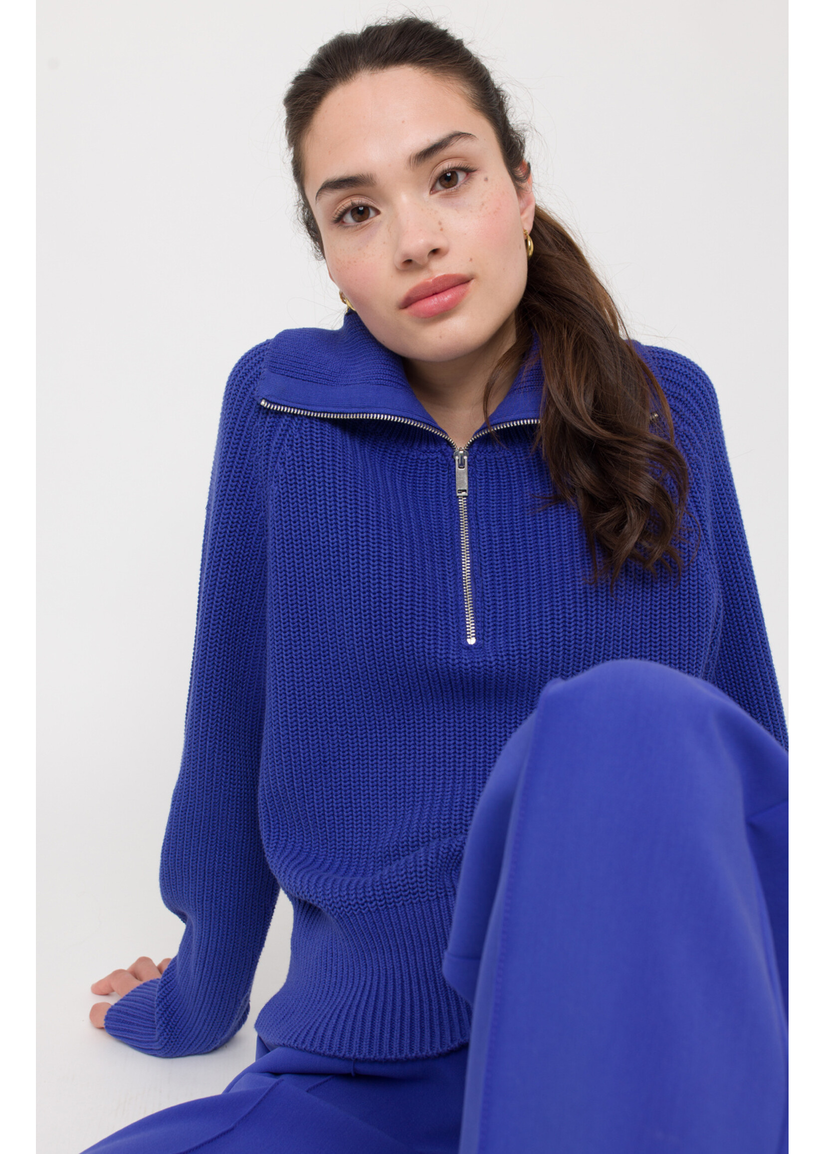Anna Blue Zip Pullover Blue Purple Solid