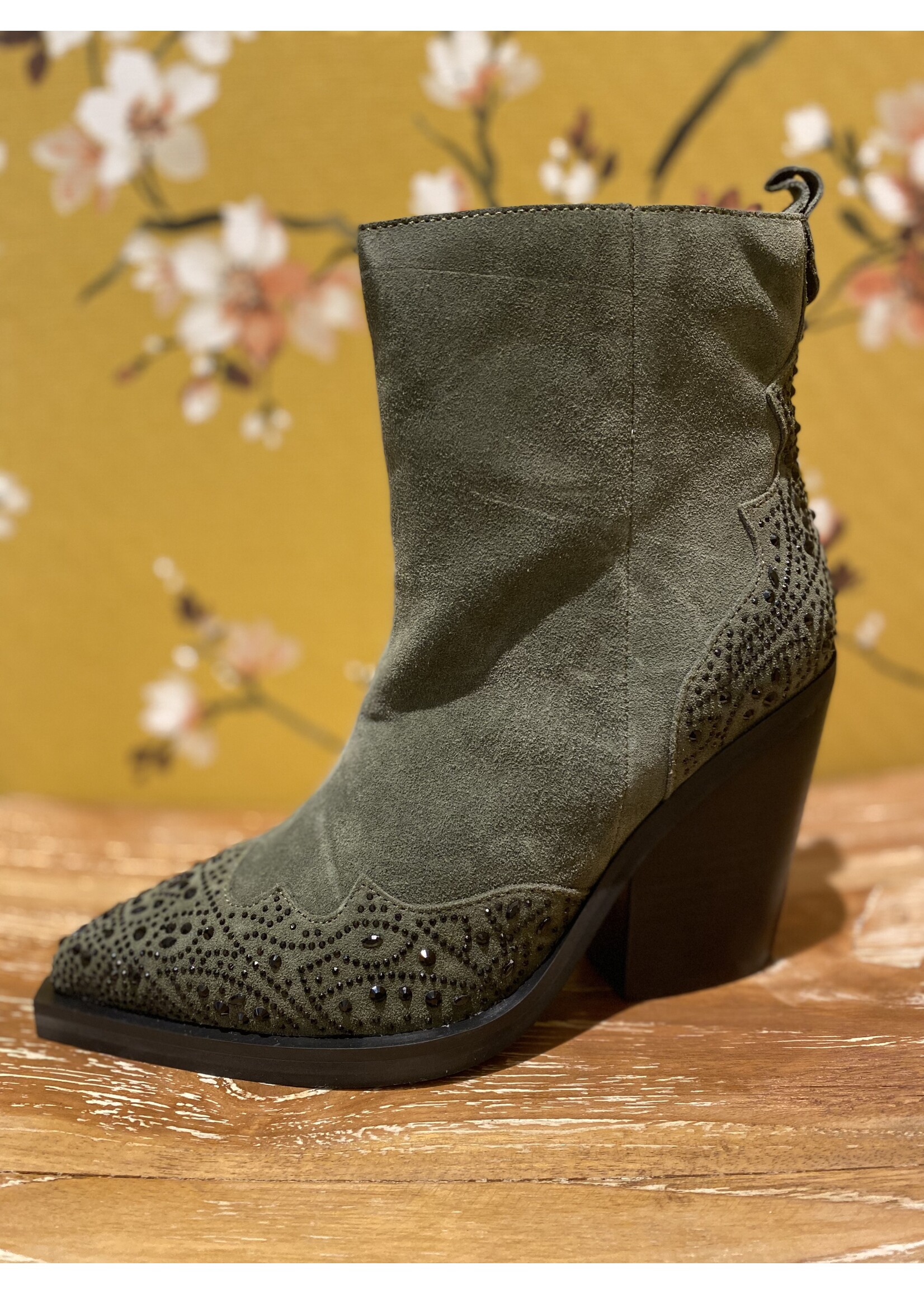 Alma en Pena Enkellaarzen Botine Crosta Khaki Strass