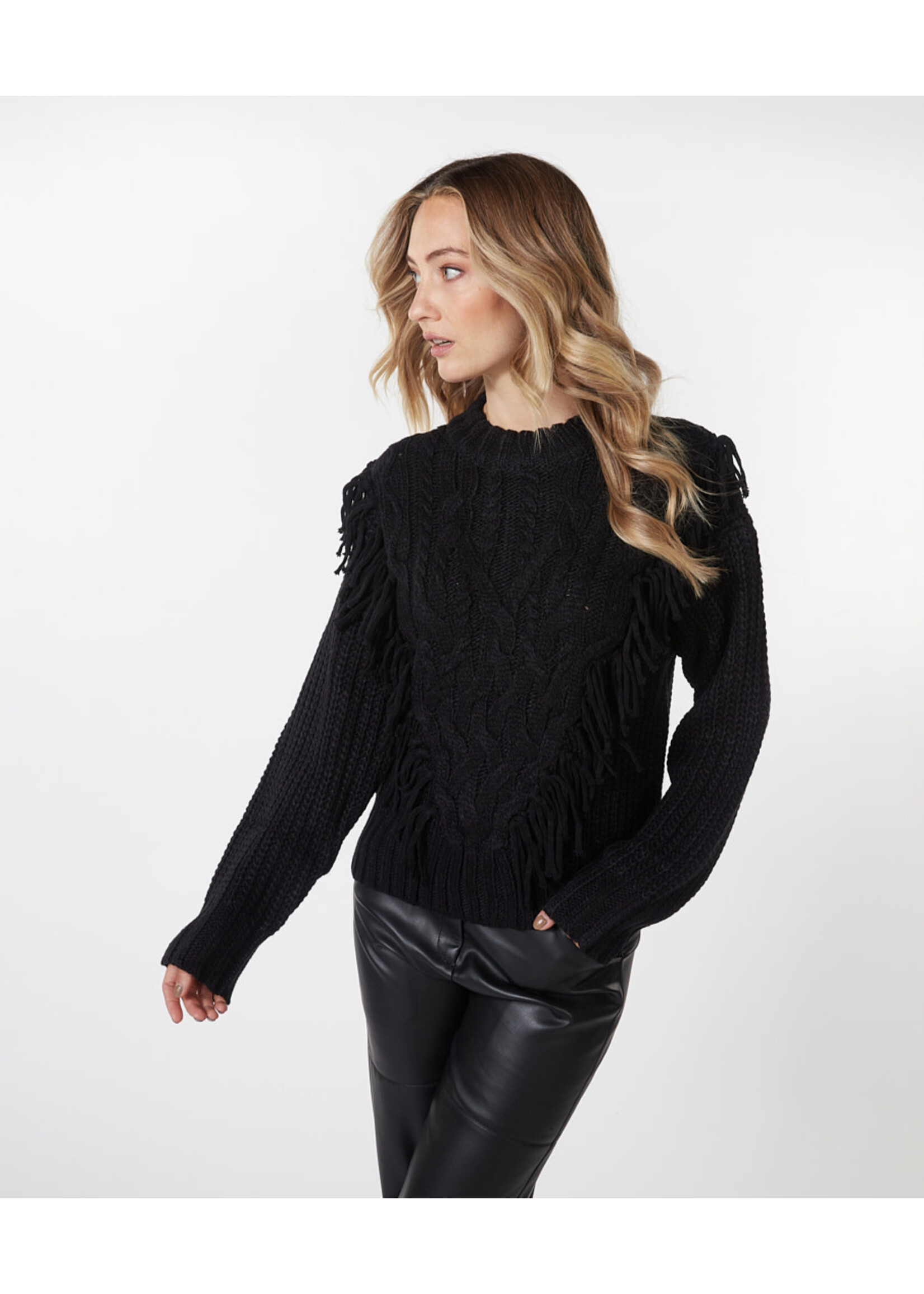 Esqualo Sweater cable fringes Black