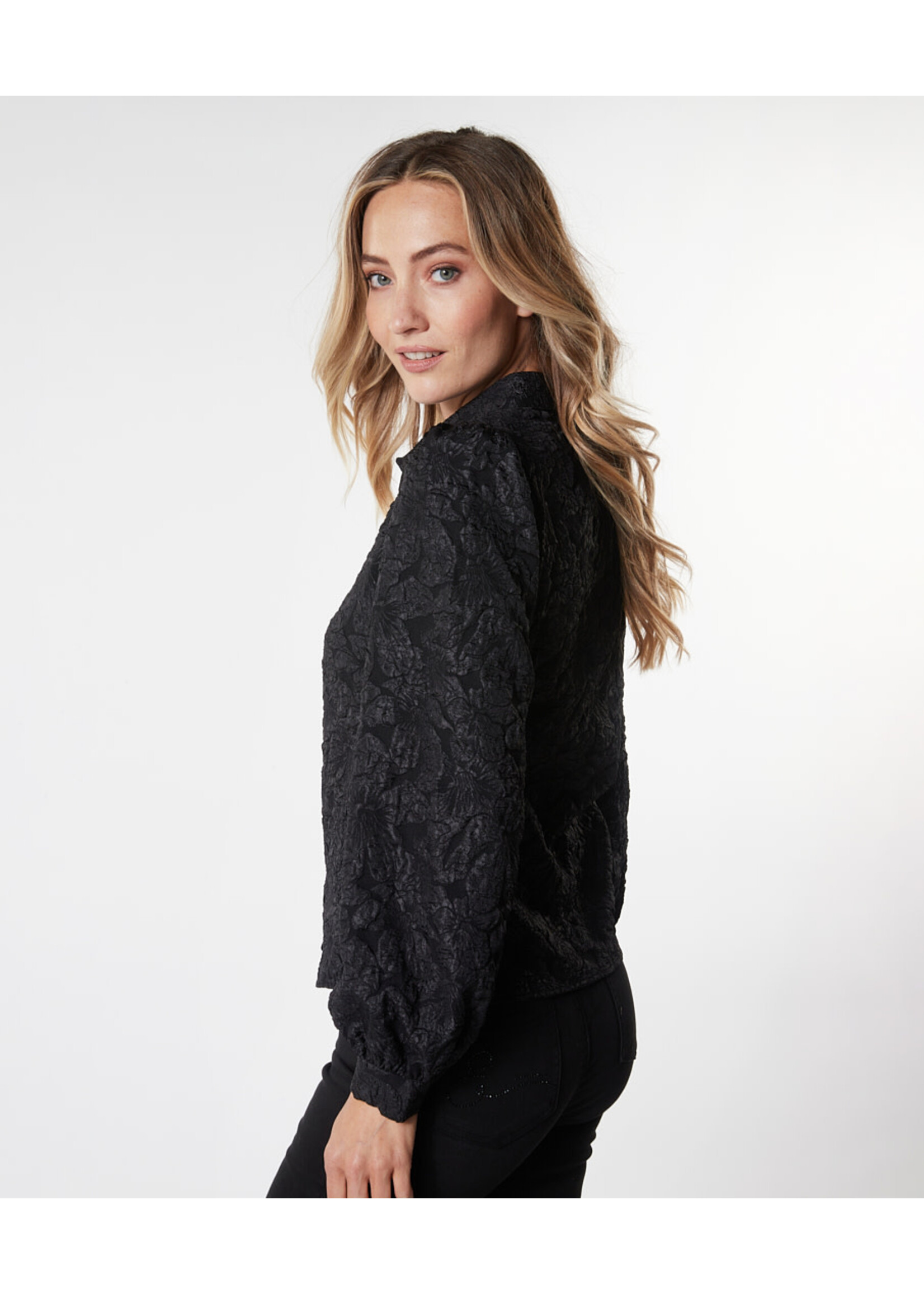 Esqualo Blouse basic flower jacquard Black