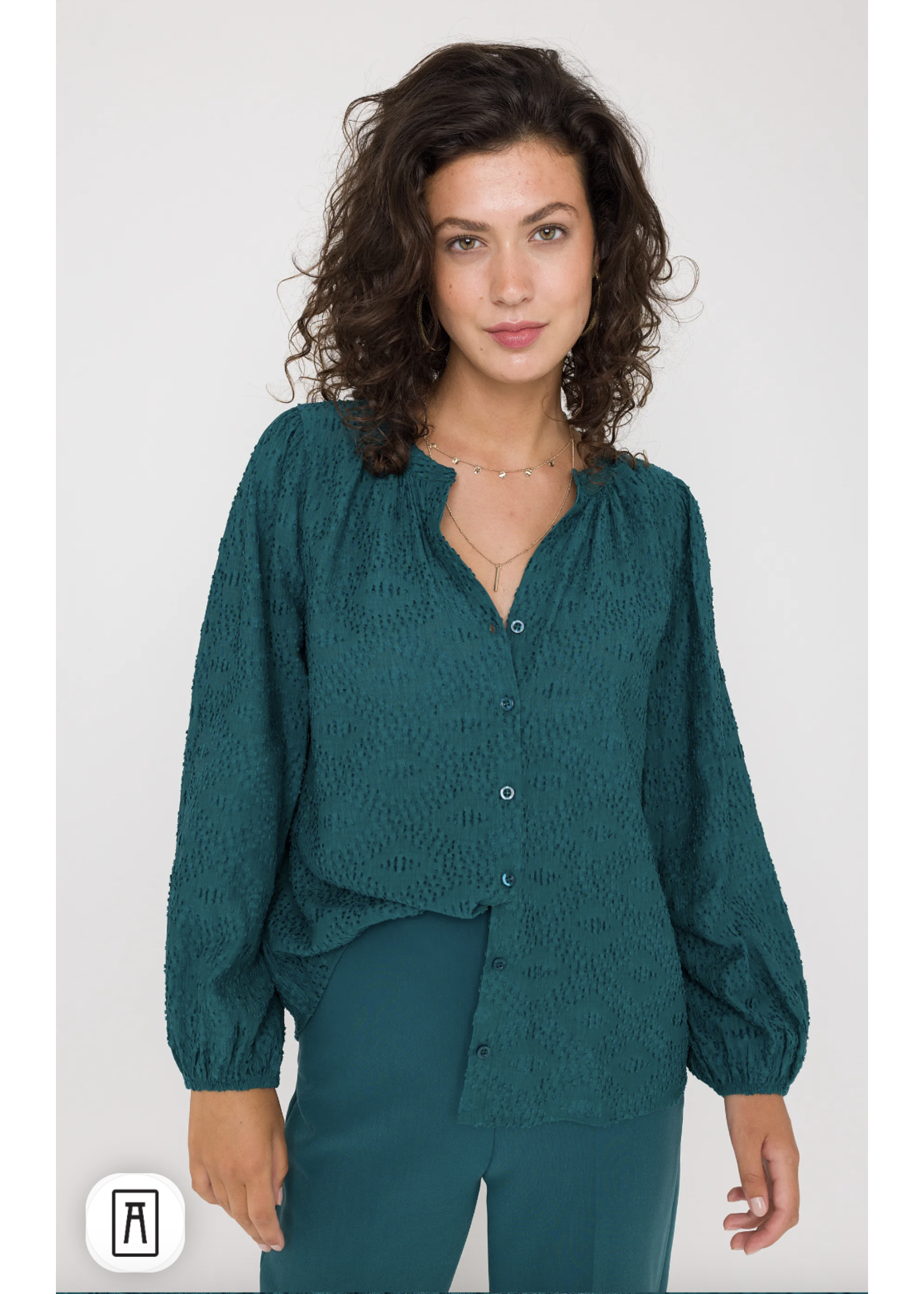 Anna Blouse Dark Sea Green Solid