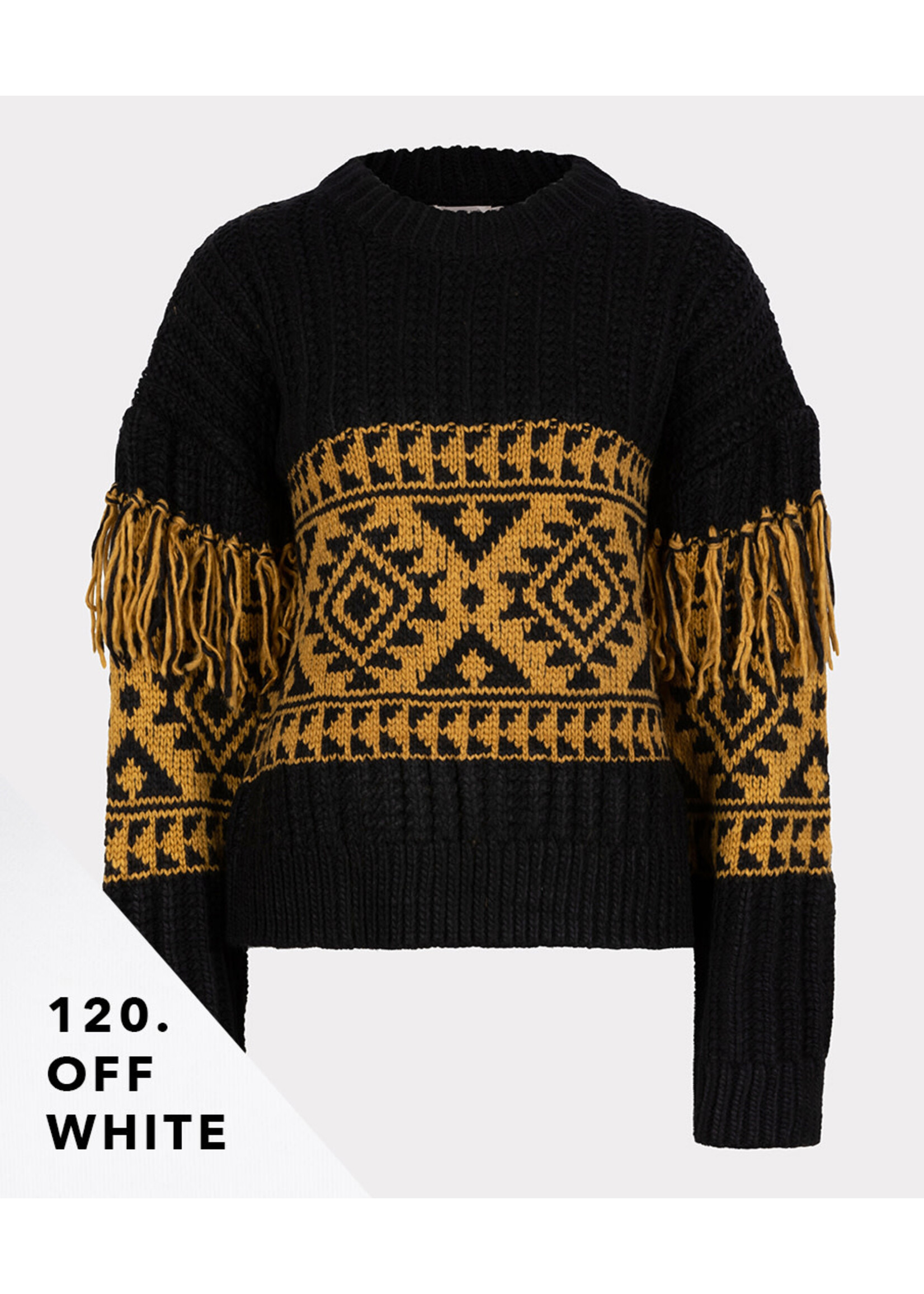 Esqualo Sweater jacquard fringes Black / White