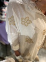 Blouse White Golden Flower Design