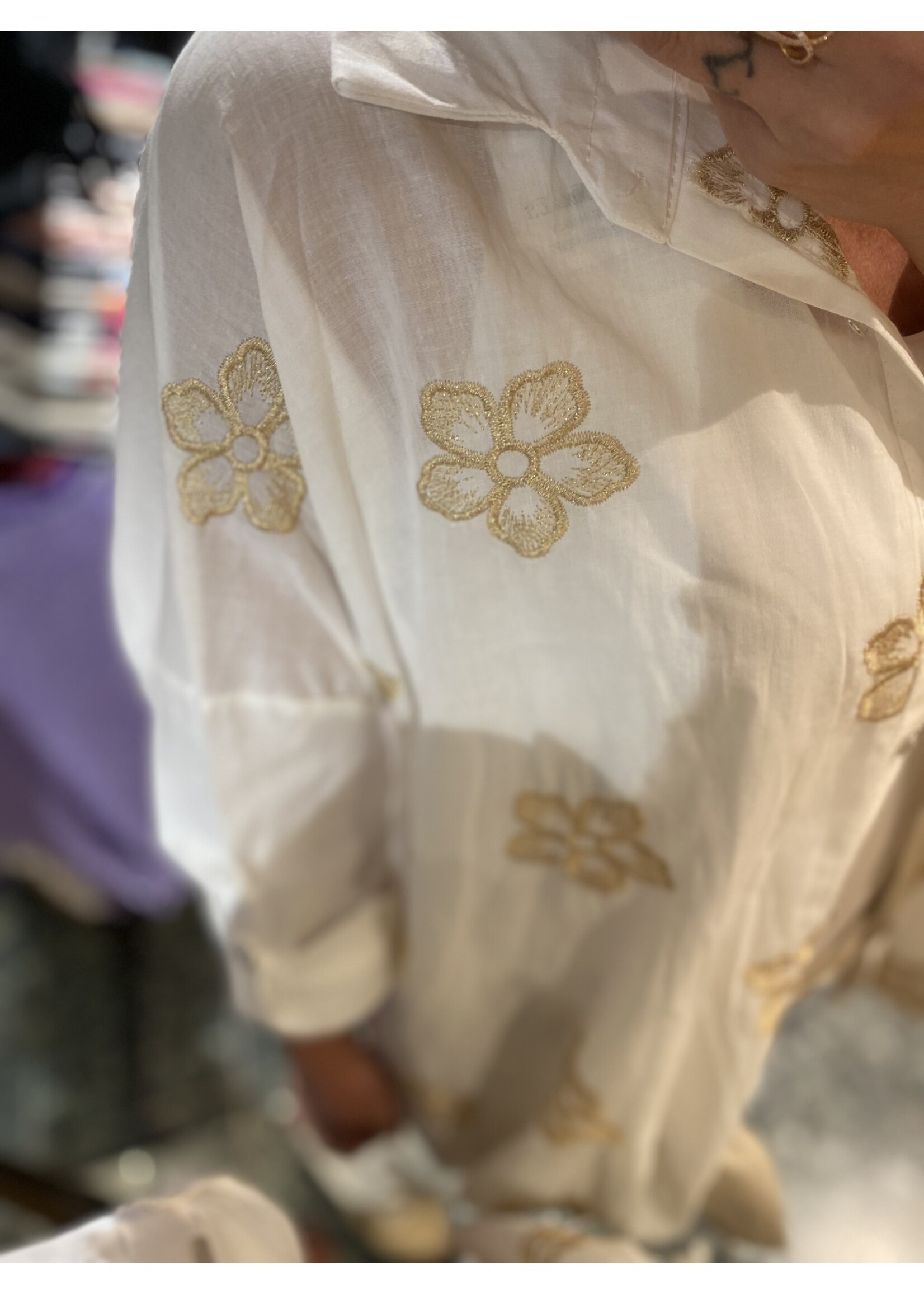 Blouse White Golden Flower Design