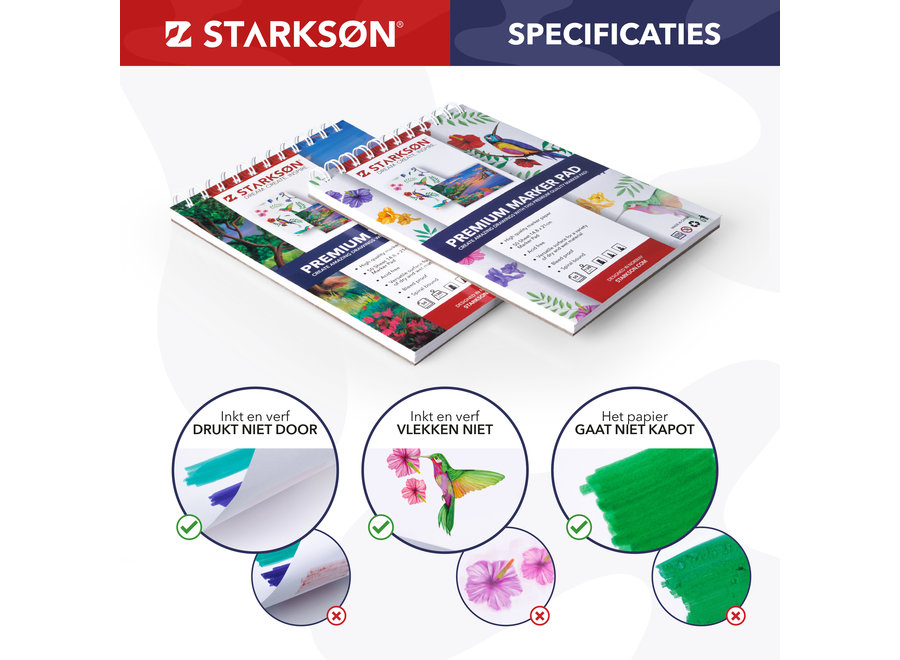 STARKSØN® 2 Stuks A5 Schetsboeken – Tekenblok & Schetsblok – Marker Papier voor Tekenen, Schetsen & Schilderen