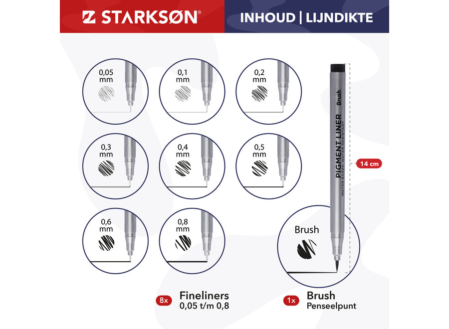 STARKSØN® 9 Stuks Fineliner, Brush & Pigment Pennen Set
