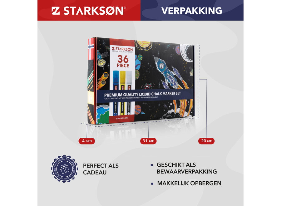 STARKSØN® 36-Delige Raamstiften & Krijtstiften Set - Krijtmarker voor Krijtbord, Raam & Whiteboard