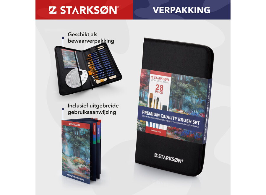 STARKSØN® 28-Delige Verf Penselen & Kwasten Set voor Acrylverf, Waterverf & Olieverf