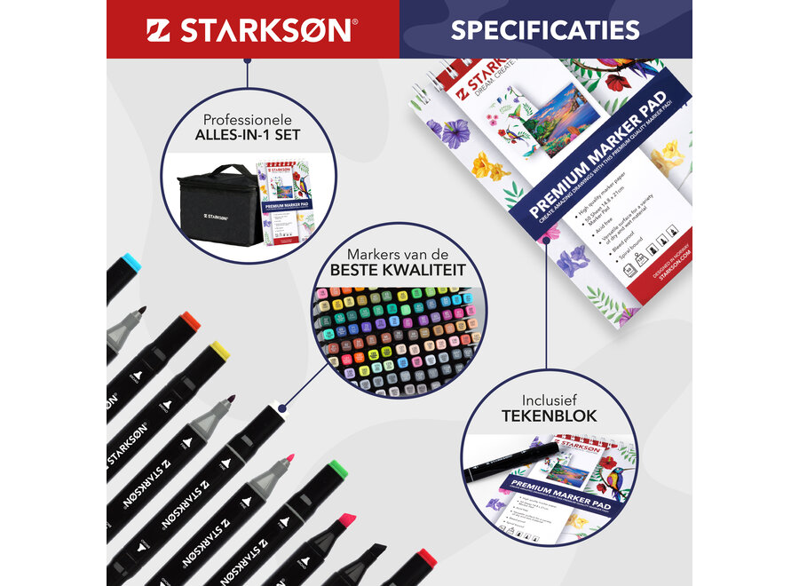 STARKSØN® 122 Stuks Twinmarkers Set – Alcohol Dual Tip Brush Markers