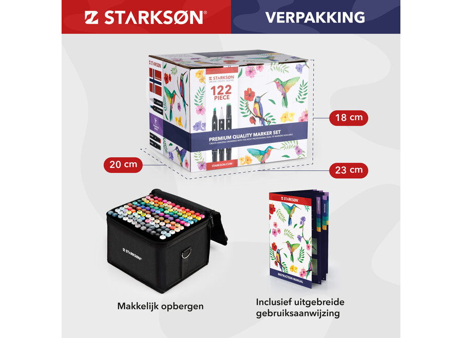 STARKSØN® 122 Stuks Twinmarkers Set – Alcohol Dual Tip Brush Markers