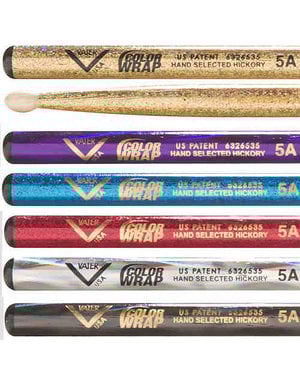 Vater Vater 5A Colour Wrap  Drum Sticks, Gold Sparkle