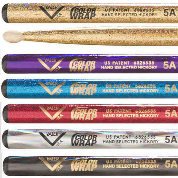 Vater Vater 5A Colour Wrap  Drum Sticks, Gold Sparkle